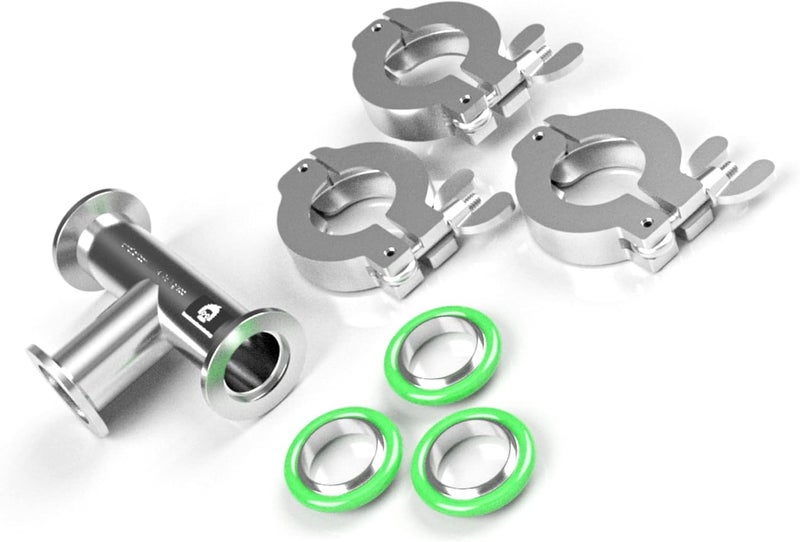 BROWNIAN MOTION TECHNOLOGY bmotiontech superior grade ISO-KF NW25 KF25 Flange Tee Fitting with 3 sets of Aluminum wing nut clamps & O-rings (KF25 equal TEE w/ 3 clamps) - Image 1